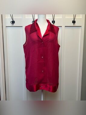 VTG Victoria's Secret Gold Label Size Large Red Pink Check Button Up Satin Shirt